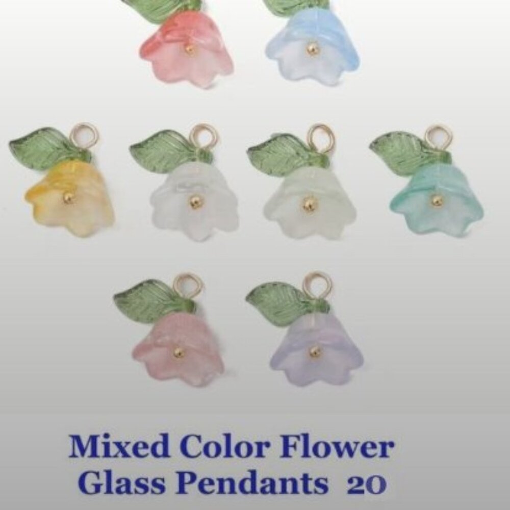  Mixed Color Flower Glass Pendant  20 pieces
